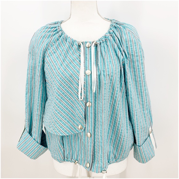 Worth Jackets & Blazers - Worth Aqua Striped Seersucker Snap Front Short Jacket Sz M